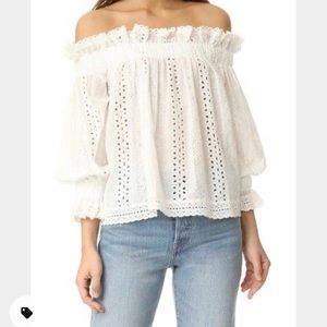 OFF SHOULDER TOP WITH RUFFLE CUFFS IN OFF WHITE